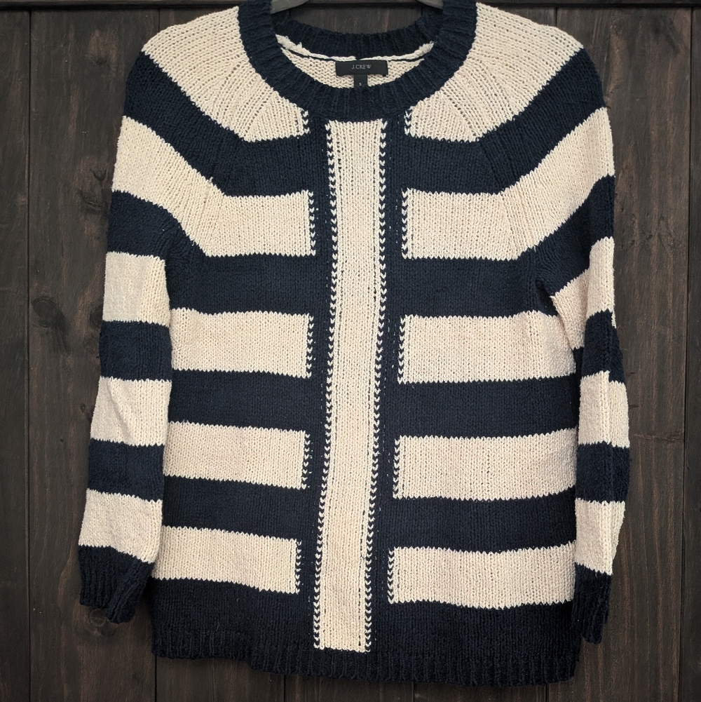 J.Crew Striped Cotton Linen Blend SweaterNavy & Cream | Size Small